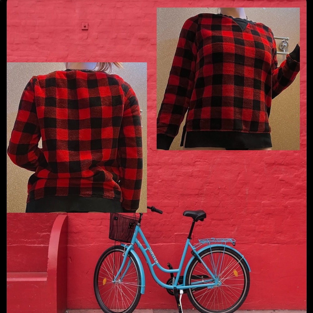 Red & Black Plaid fluffy Sweater